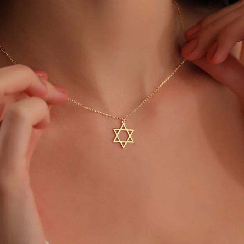 Trendy Star of David Pendant Necklace for Women Stainless Steel Jewish Symbols Necklace Men's Religious Amulet Jewelry Gifts