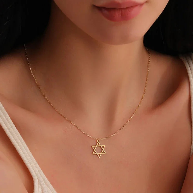Trendy Star of David Pendant Necklace for Women Stainless Steel Jewish Symbols Necklace Men's Religious Amulet Jewelry Gifts